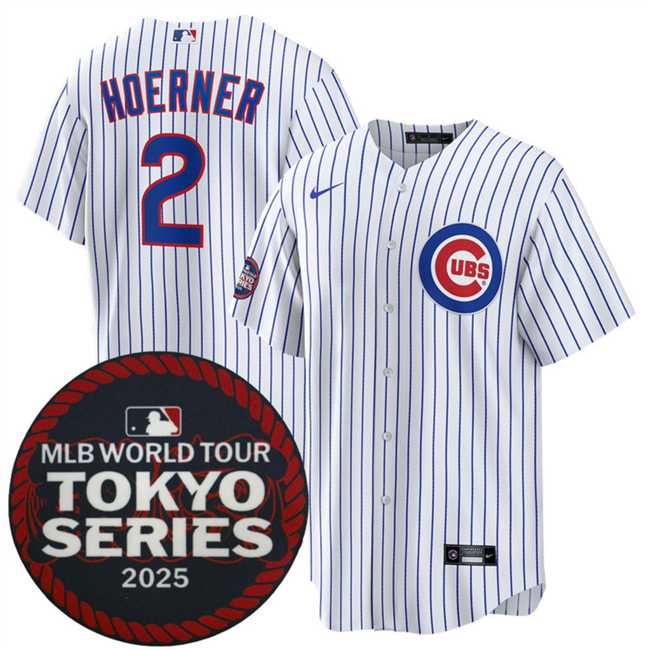 Men%27s Chicago Cubs #2 Nico Hoerner White 2025 World Tour Tokyo Series Home Stitched Jersey Dzhi